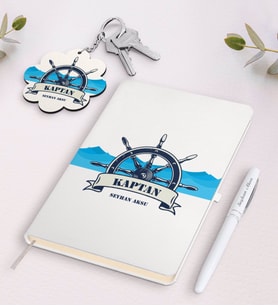 BK Gift Kişiye Özel Kaptan Siyah Defter Kalem Ve Anahtarlık Hediye Seti-9 (Model 2)