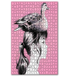 Cakapuzzle Kız ve Başındaki Ördek Pembe Arkaplan Puzzle Yapboz MDF (Ahşap) (1000 Parça)