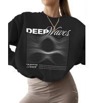 erkek kadın Sweatshirt unisex Deri·n dalgalar - mariana çukuru Baskılı kalın Sweatshirt Bej 3 iplik (Siyah)