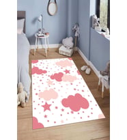 Dijital Baskılı Kaymaz Taban Yıkanabilir Kolay Temizlenir Modern Çocuk Odası Halısı NDÇ-HT-558 (Beyaz)