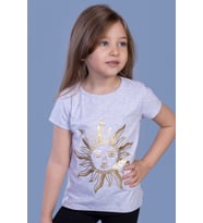 Toontoy Kız Çocuk Güneş Varaklı Tişört ( Gri-Melanj)