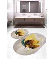 Dijital Baskılı Kaymaz Taban Yıkanabilir Oval 2'li Klozet Takımı Banyo Paspası NOKZ-HS-549 (Gold)