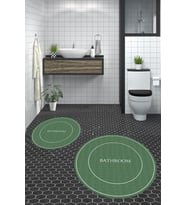 EVDEYA Dijital Baskılı Yıkanabilir Sade Bathroom Yazılı Yuvarlak Banyo Paspası Klozet Takımı, YKLOZET-4-GRİ, (Yeşil)