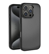 iPhone 16 Pro Kılıf Karbon Fiber Görünümlü Parlak Kamera Çerçeveli Venus Kılıf (Siyah)