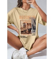Unisex Brooklyn Baskılı Tasarım Tshirt (Bej)