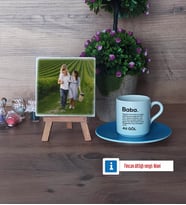 Baba Fotoğraflı Dekoratif Taş, Ahşap Altlıklı Türk Kahvesi Fincanı Hediye (Model 5)