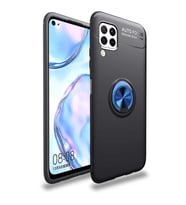 Huawei P40 Lite Kılıf Yüzüklü Magnetli Ravel Case (Siyah-Mavi)