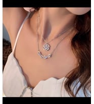 Baget Taşlı Kalp Yonca Kolye 14k Rose Kaplama (Gümüş)