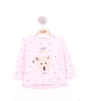 Toontoy Kız Bebek Köpek Nakışlı T-Shirt (Açık Pembe)