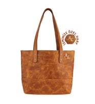 Isminize Özel Kişiselleştirilebilir Rainbow Deri Tote Bag (Camel)