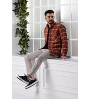DORSS SLİMFİT ÇİFT CEPLİ EKOSELİ ERKEK ODUNCU GÖMLEK (Kiremit)