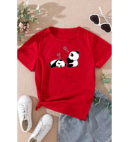 Çocuk Sleep Panda Baskılı Pamuklu Tshirt (Kırmızı)