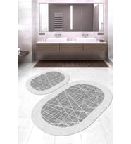 Dijital Baskılı Kaymaz Taban Yıkanabilir Oval 2'li Klozet Takımı Banyo Paspası NOKZ-HY-1056 (Gri)