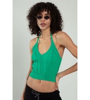 sifu tekstil Kadın  Boyundan Bağlamalı Fitilli Spor Triko Büstiyer Atlet Crop Top SFYZ1009 (Benetton)