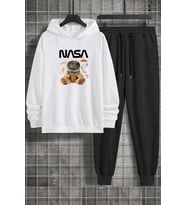 Unisex Nasabear Baskılı Eşofman Takımı (A.Beyaz)