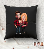 BK Gift Kişiye Özel Aile Karikatürlü Premium Kumaş Siyah Kırlent Yastık, Ev Hediyesi, Ev Dekorasyonu, Kişiselleştirilmiş Yastık, Dekoratif Hediye (Model 2)
