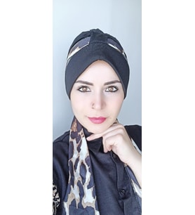 Kadın Tesettür Leopar Atkı Bone (Siyah)