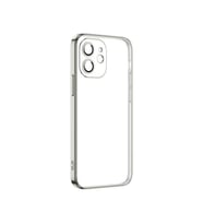 Apple iPhone 12 Kılıf Şeffaf Elektroplatin Kamera Korumalı Silikon (Gümüş)