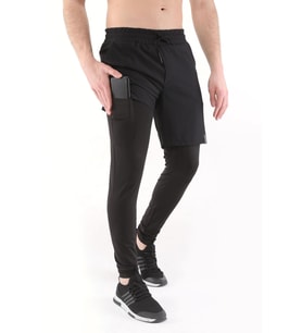 Ghassy Co. Erkek Running Compression Hızlı Kuruma Micropoly Halısaha Antrenman Gym Fitness Koşu Uzun Taytlı Şort  (Siyah)
