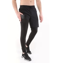 Ghassy Co. Erkek Running Compression Hızlı Kuruma Micropoly Halısaha Antrenman Gym Fitness Koşu Uzun Taytlı Şort  (Siyah)