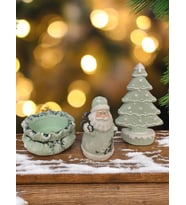 El Boyaması Rustik Noel Baba, Çam Ağacı ve Şekerlik Dekoratif Yılbaşı Hediyelik Set (Yeşil)