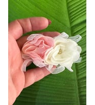 6X5 CM ÇİFT GÜLLÜ ÇİÇEKLİ TAŞLI TASARIM BROŞ YAKA İĞNESİ TÜRBAN İĞNESİ (Pembe)