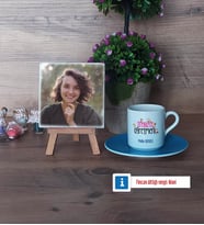 İngilizce Öğretmeni Fotoğraflı Dekoratif Taş, Ahşap Altlıklı Türk Kahvesi Fincanı Hediye (Model 5)