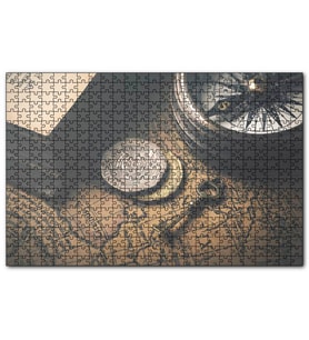 Cakapuzzle Eski Harita Pusula Anahtar ve Demir Paralar  Puzzle Yapboz MDF (Ahşap) (500 Parça)