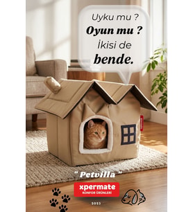 XPERMATE Pet Villa Kedi Evi Kedi Villası Kedi Kulübesi Kedi Evleri (Bej)
