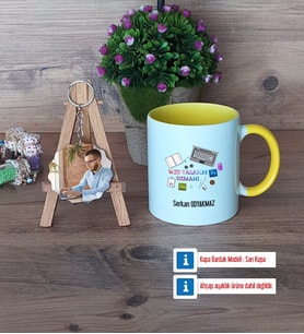 Web Tasarım Uzmanı Kupa Bardak Beyaz ve Fotoğraflı Ahşap Anahtarlık Hediye (Model 7)