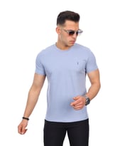 Kozik Erkek Bisiklet Yaka Standart %100 Pamuk Erkek Basic T-Shirt (Mavi)