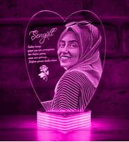 Kadına Hediye Kız Arkadaşa Hediye Resimli 3D Lamba (Pembe)