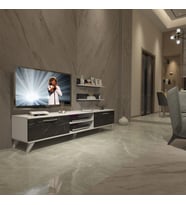 Decoraktiv Eko 4 Mdf Dvd Retro Tv Ünitesi Tv Sehpası (Beyaz - Siyah Mermer)