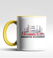 Kişiye Özel Endüstri Mühendisi Tasarımlı Siyah Kupa (Beyaz-Sarı)