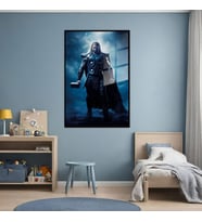 Metal Çerçeveli Cam Tablo Film Karakteri Karşıdan Thor Görseli (Siyah)