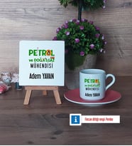 Petrol ve Doğalgaz Mühendisi Dekoratif Taş, Türk Kahvesi Fincanı Kırmızı İsme Özel Hediye (Model 4)