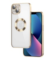 Apple iPhone 13 Kılıf Köşeleri Renkli Şeffaf Kamera Korumalı Silikon Luxury Kapak (Gold)