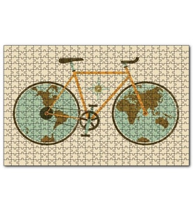 Cakapuzzle Dünya Haritası Tekerlekli Bisiklet  Puzzle Yapboz MDF (Ahşap) (500 Parça)