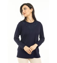 Yeni Sezon Kadın Orta Yaş ve Üzeri Yeni Desen Triko Yaka Likralı Anne Penye Bluz 30520 (Lacivert)