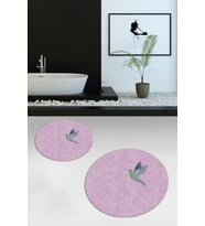 EVDEYA Dijital Yıkanabilir Modern Kuş Desen İkili Banyo Paspas Yuvarlak Klozet Takımı, YKLOZET-36-GRİ, (Pembe)