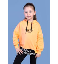 Toontoy Kız Çocuk  Kapüşonlu Garni Detaylı Baskılı Sweatshirt (Turuncu)