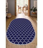 Dijital Baskılı Kaymaz Taban Yıkanabilir Oval Salon Halısı Mutfak Halısı Yolluk NDO-HT-545 (Lacivert)
