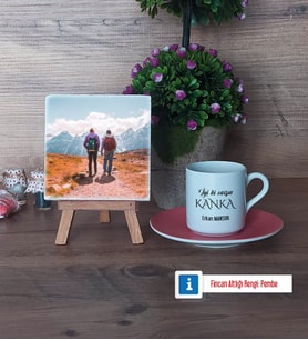 Kankaya Hediye Fotoğraflı Dekoratif Taş, Ahşap Altlıklı Türk Kahvesi Fincanı Hediye (Model 6)