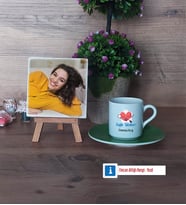 Sağlık Teknikeri Fotoğraflı Dekoratif Taş, Ahşap Altlıklı Türk Kahvesi Fincanı HediyeTıp Bayramı Hediyesi (Model 9)