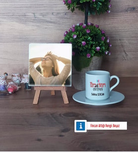 Özel Eğitim Öğretmeni Fotoğraflı Dekoratif Taş, Ahşap Altlıklı Türk Kahvesi Fincanı Hediye Öğretmenler Günü Hediyesi (Model 2)