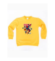 Spiderman baskılı örümcek adam pamuklu kumaş çocuk sweatshirt (Sarı)