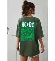 Unisex Acdc Baskılı T-shirt (Yeşil)