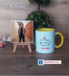 Erkek Türk Dili ve Edebiyatı Öğretmenine Hediye Fotoğraflı Dekoratif Taş, Kupa Bardak Beyaz Hediye (Model 7)