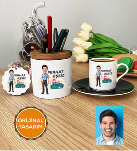 Kişiye Özel Karikatürlü Paramedik Hediye Seti Türk Kahvesi Fincanı, Kalemlik, Anahtarlık Erkek Paramediğe Tıp Bayramı Hediyesi (Siyah)