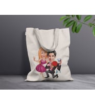 BK Gift Kişiye Özel Sevgililer Karikatürlü Kanvas Bez Çanta, Baskılı Omuz Çantası, Alışveriş Çantası, Plaj Çantası, Sevgiliye Hediye-31 (Model 10)